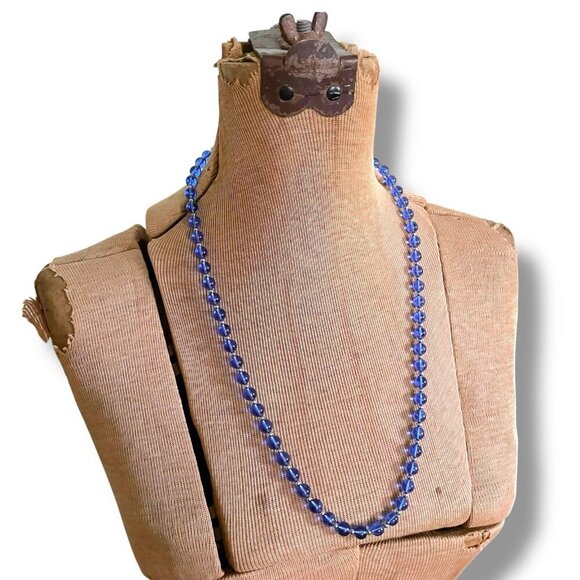 Vintage Monet Jelly Lucite Beaded Necklace Blue Silver Single Strand 27" Signed - Picture 8 of 10